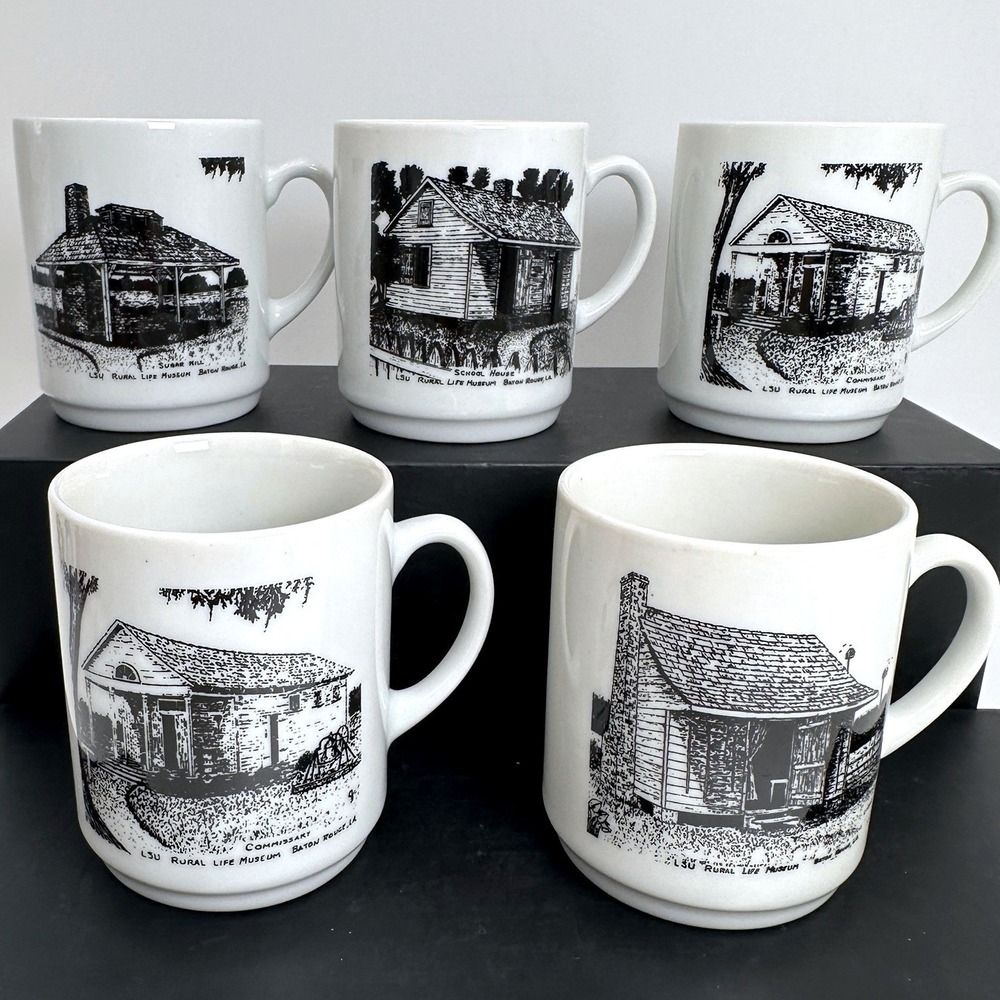LSU Rural Life Museum Mugs Ceramic Treasures Historic Baton Rouge Louisiana 5pc